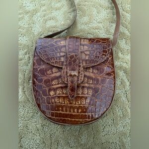 Neiman Marcus Brown Crocodile Pattern Shoulder Bag